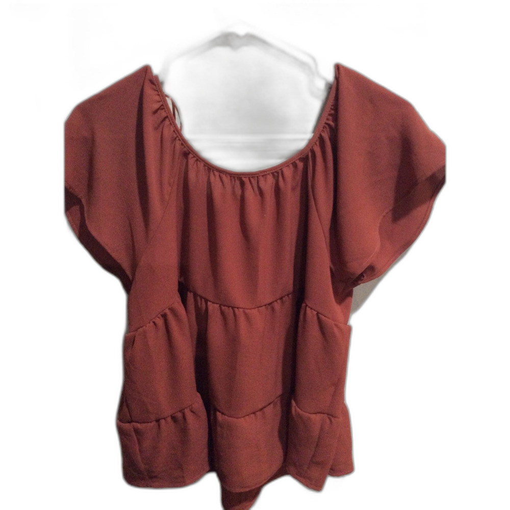 Olive & oak ruffles layered tie front mauve rust blouse top womens Large L